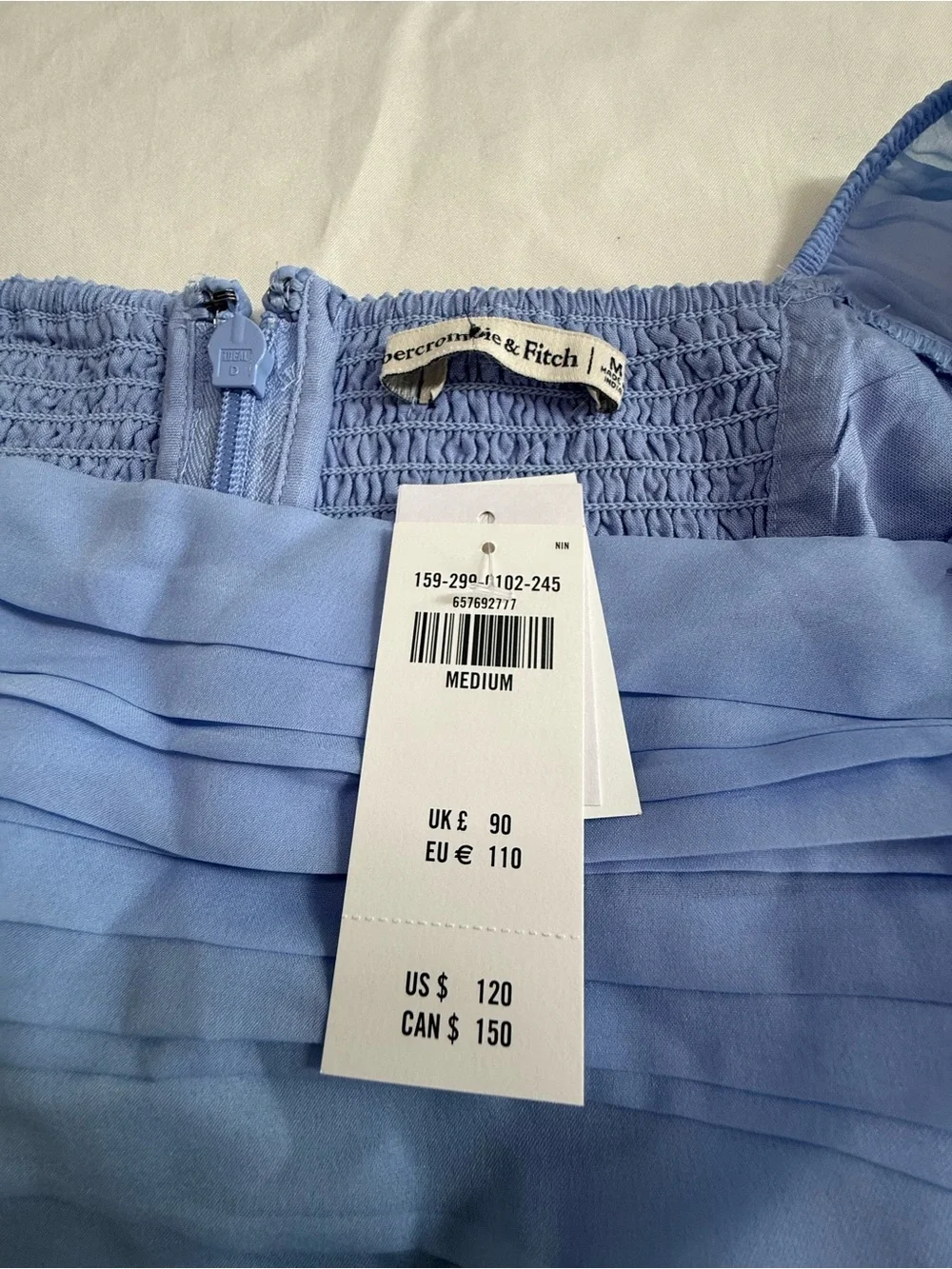 Abercrombie & Fitch Light Blue Off-Shoulder Long puff sheer Sleeve Maxi Dress